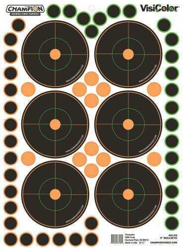 Champion Targets 46135 VisiColor Self-Adhesive Paper 3" Bullseye Orange/Black 5 Pack